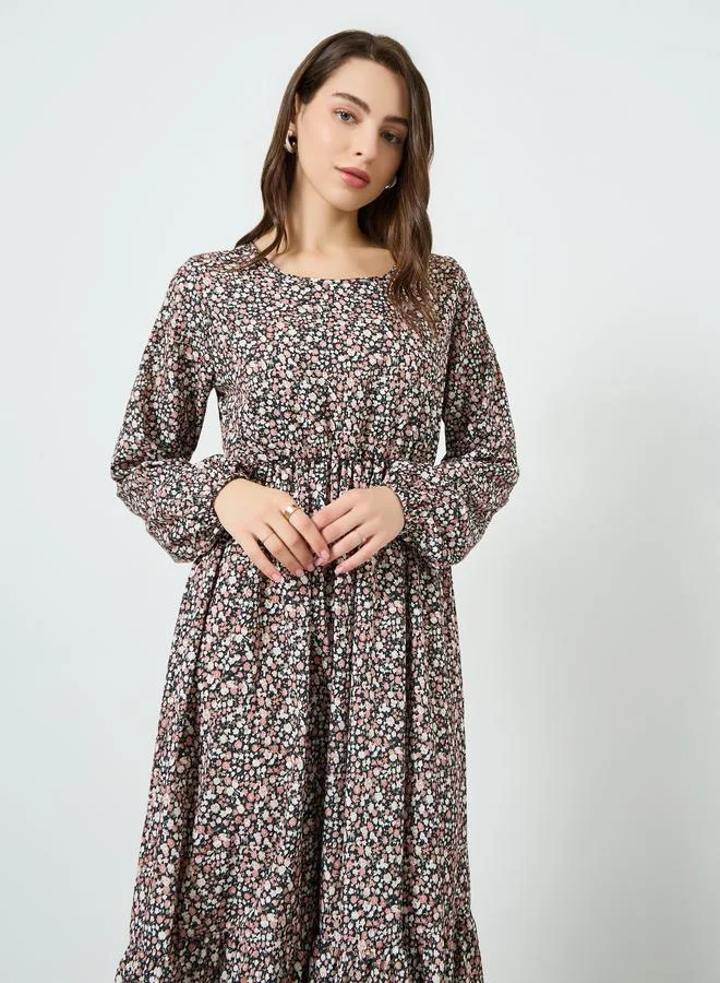 Take Two Women Floral Printed Balloon Sleeve Midi Dress